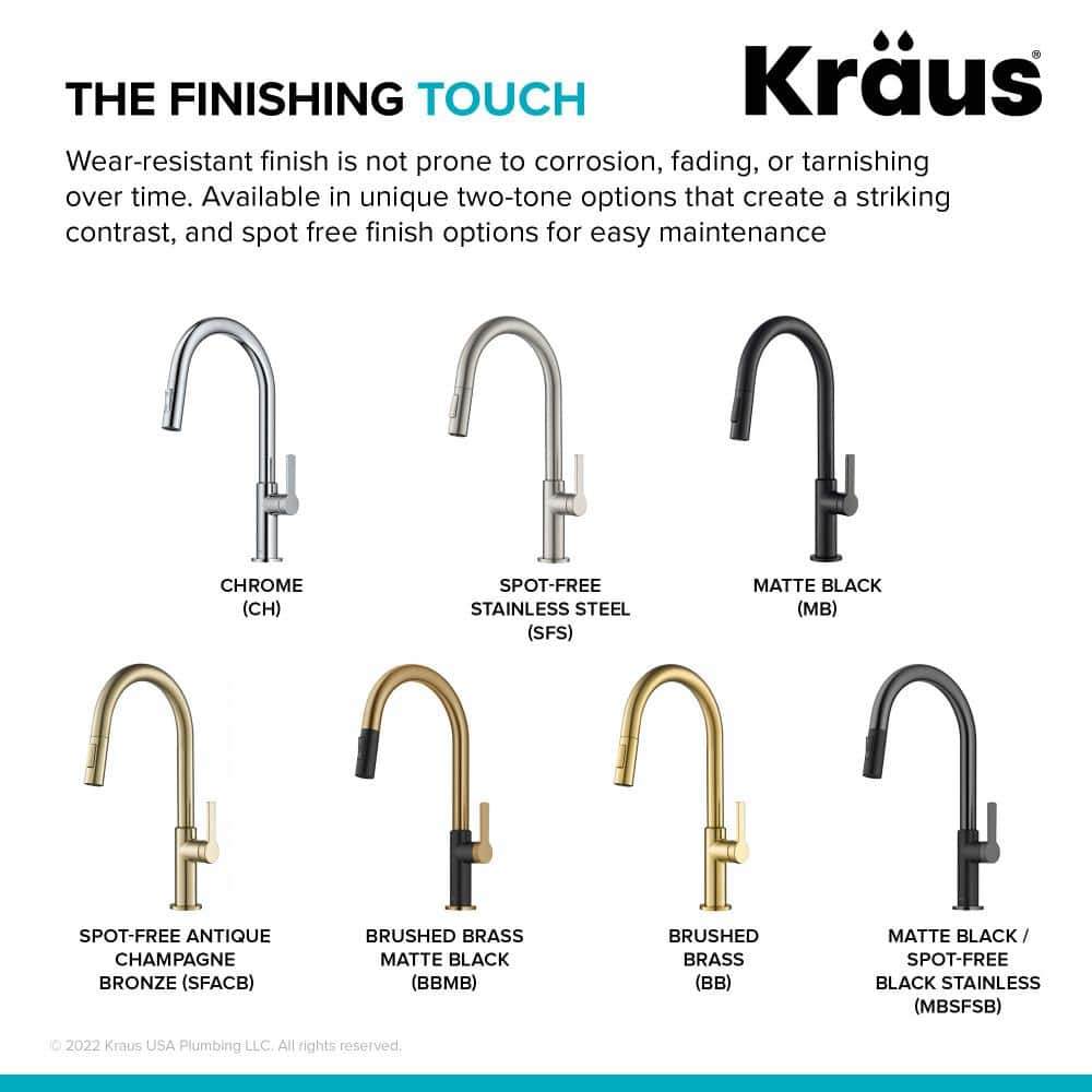 Brushed Brass and Matte Black Pull-Down Kitchen Faucet with Spray