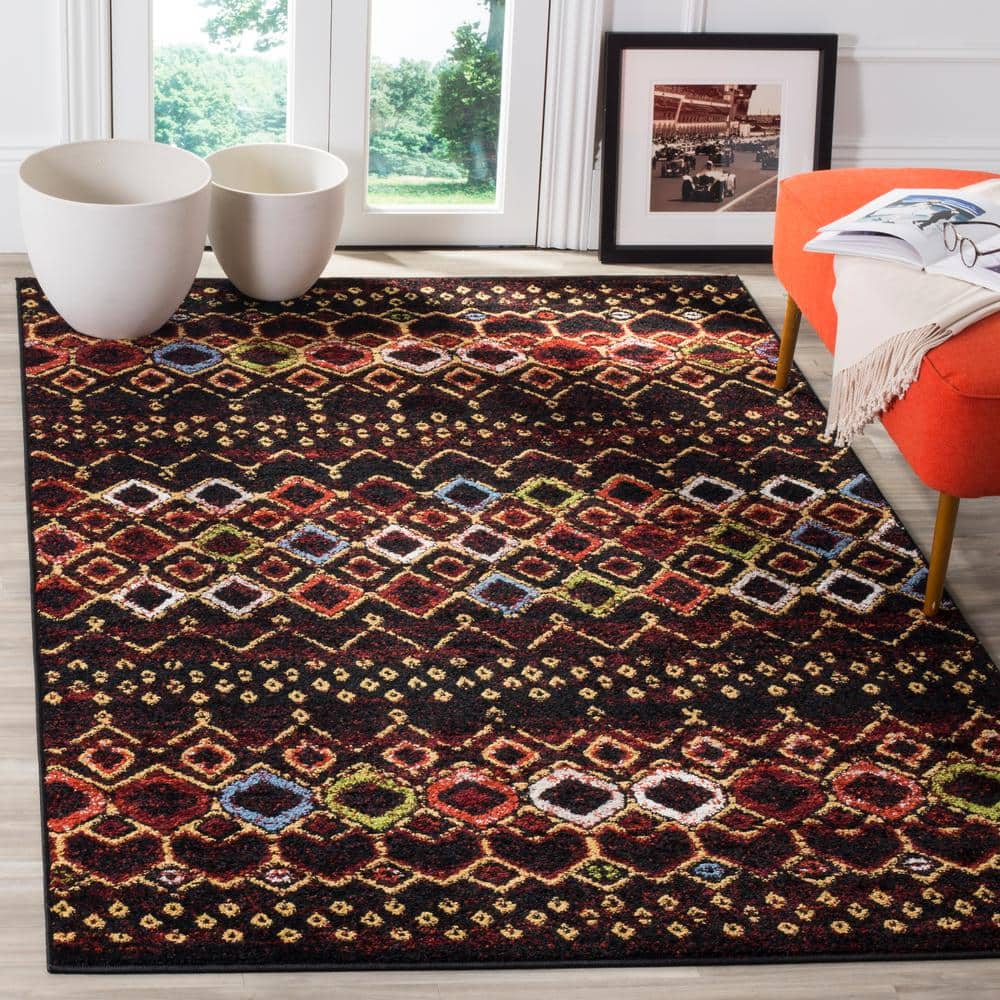 Hand-Knotted Elegance Synthetic Black Rectangular Rug