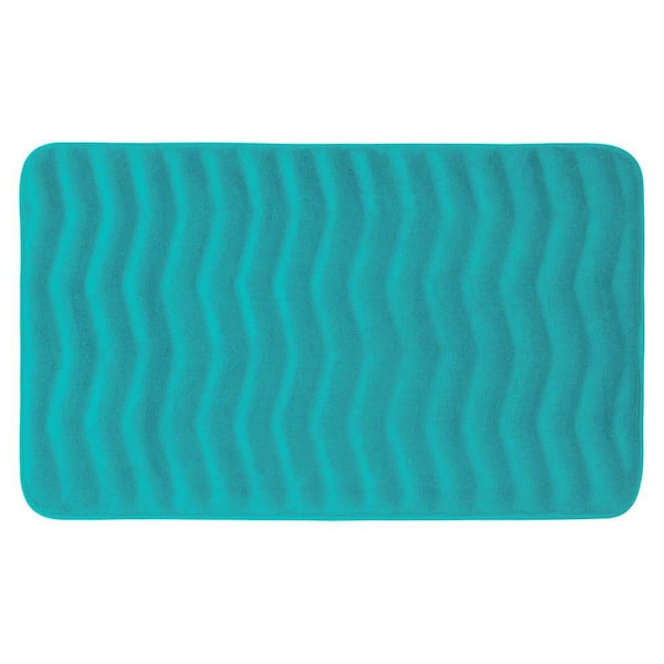 BounceComfort Waves Turquoise 20 in. x 32 in. Memory Foam Bath Mat