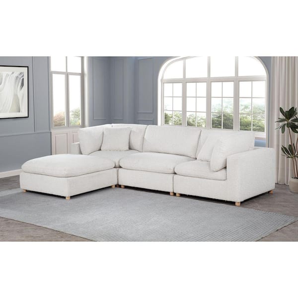 Dexter 40 in W. Straight Arm 1-Piece Boucle Fabric Modular Sectional Sofa Corner Chair in. Cream Color