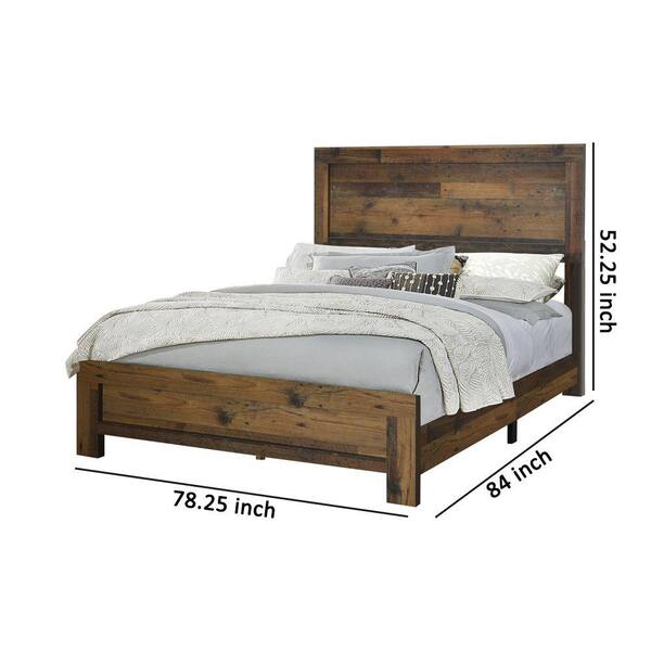 Benjara Brown Wooden Frame King Platform Bed with Rustic Details BM215788