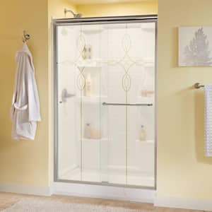 Traditional 48 in. x 70 in. Semi-Frameless Sliding Shower Door in Nickel with 1/4 in. Tempered Tranquility Glass