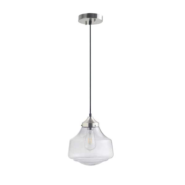 49 in. Gray 1-Light Bell-Shaped Glass Pendant Light with Antique Brass Ceiling Mount for Kitchen and Dining Room
