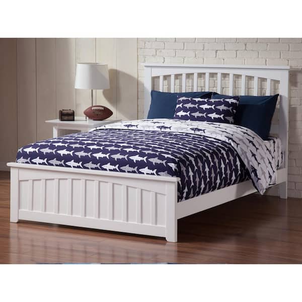 AFI Mission White Full Solid Wood Frame Low Profile Platform Bed with Matching Footboard and USB Device Charger