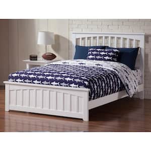 Mission White Full Solid Wood Frame Low Profile Platform Bed with Matching Footboard and USB Device Charger