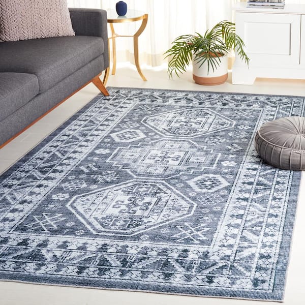 Arizona Gray Green/Ivory 4 ft. x 6 ft. Diamond Machine Washable Medallion Area Rug