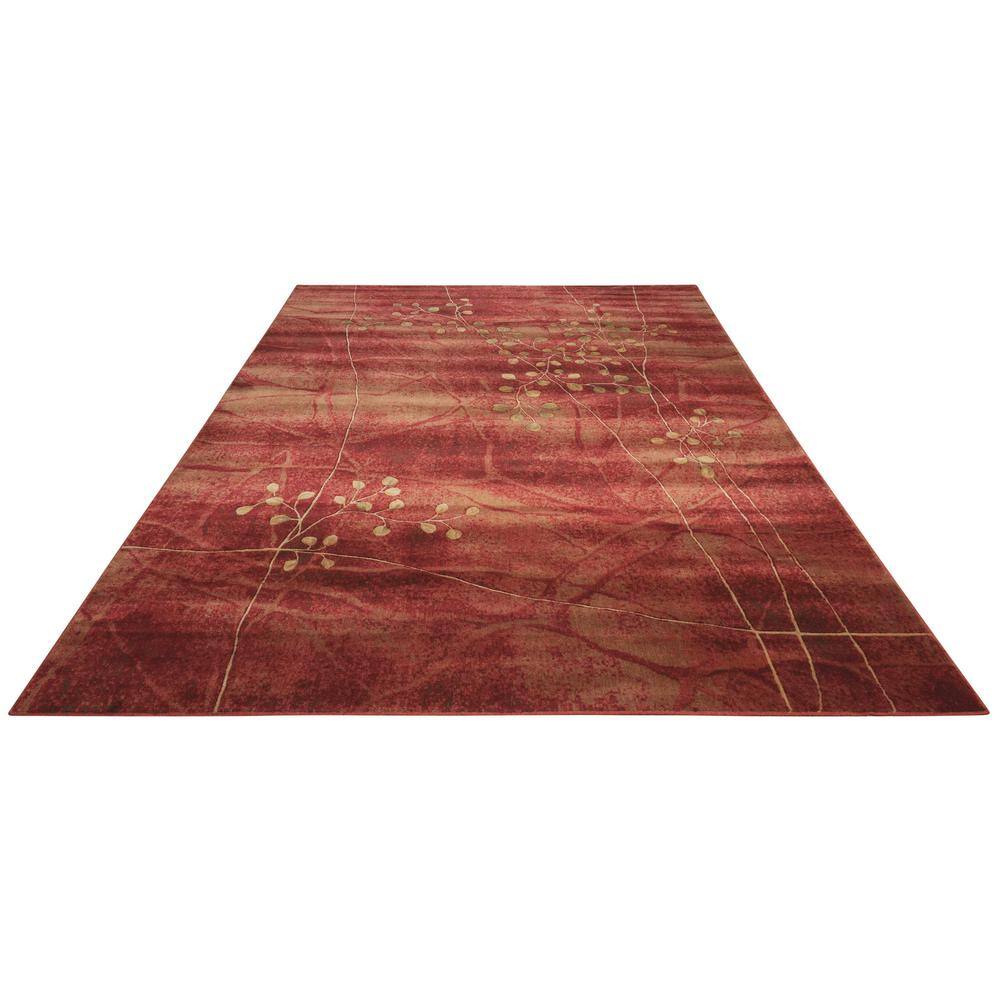 Flame Red and Brown Synthetic Medium Rectangular Rug