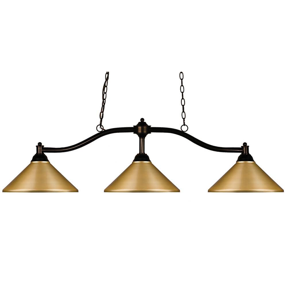 Chance 3-Light Bronze Plus Metal Satin Gold Shade Billiard Light with No Bu