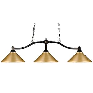 Chance 3-Light Bronze Plus Metal Satin Gold Shade Billiard Light with No Bulb Included