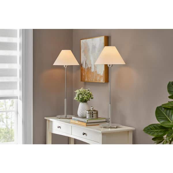 Hampton Bay Ashburn 31 in. Nickel Table Lamp with White Fabric Shade (Set of 2)