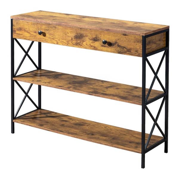 Karl home 39.38 in. Brown Rectangle MDF Console Table with 2-Drawers and 2-Shelves