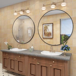 36 in. W x 36 in. H Round Aluminum Alloy Framed French Cleat Mounted Wall Decor Bathroom Vanity Mirror in Matte Black