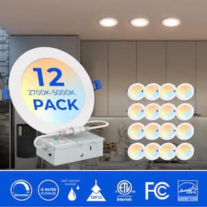 Integrated LED 6 in. Round Canless Recessed Light Flush Mount Selectable LED for Kitchen Bathroom Livingroom (12-Pack)