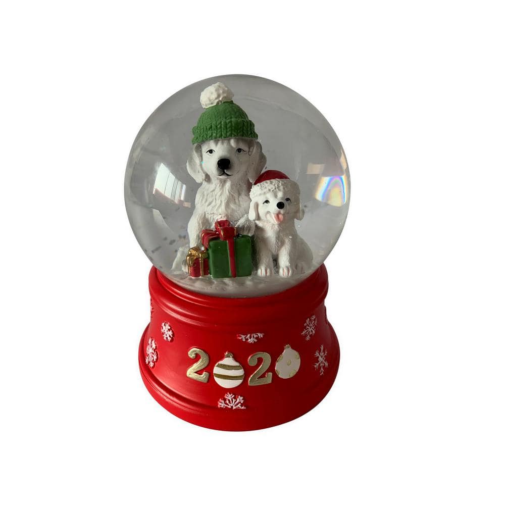 Home Accents Holiday 5.5 in. Christmas Pair of Dogs Snow Globe with LED