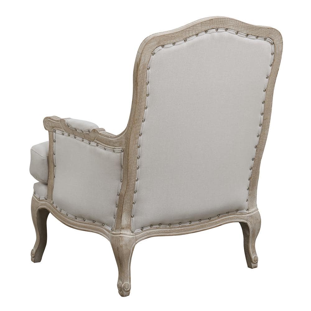 Classic French Taupe Wooden Accent Chair with Nailhead Trim