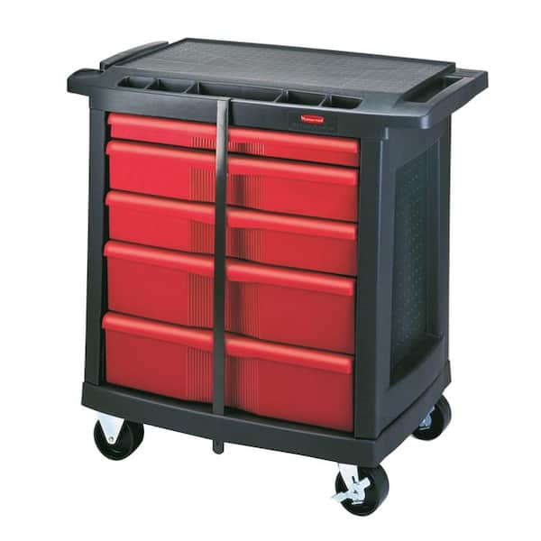  Rubbermaid Commercial Plastic Service and Utility Cart with  Cabinet and Sliding Drawer, Black (FG345700BLA) 200 lbs : Office Products