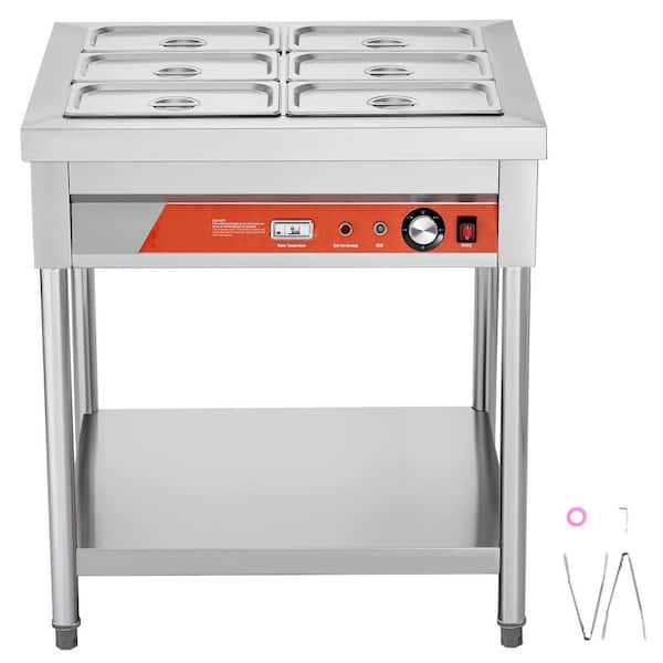 6-Pan Electric Food Warmer, 6 x 1/3 Pans Buffet Steam Table, 1500-Watts Commercial Catering Warmer, Stainless Steel