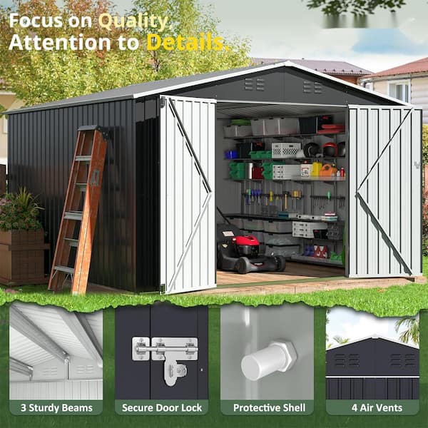 NETAJE 10 ft W x 10 ft D Metal Outdoor Storage Shed with Sturdy