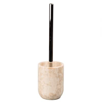 Natural Champagne Marble 10 in Chrome Plated Plastic Handle Toilet Brush and Holder for Bathroom Storage Organization