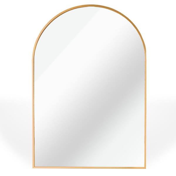 20 in. W x 30 in. H Arched Framed Wall Mounted Bathroom Vanity Mirror in Gold