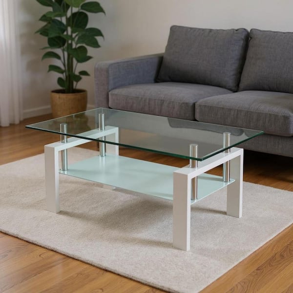 39.37 in. Clear Rectangle Glass Coffee Table