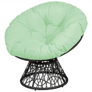 Wicker Papasan Ergonomic Indoor and Outdoor Lounge Chair All-Weather 360-Degree Swivel with Green Cushions