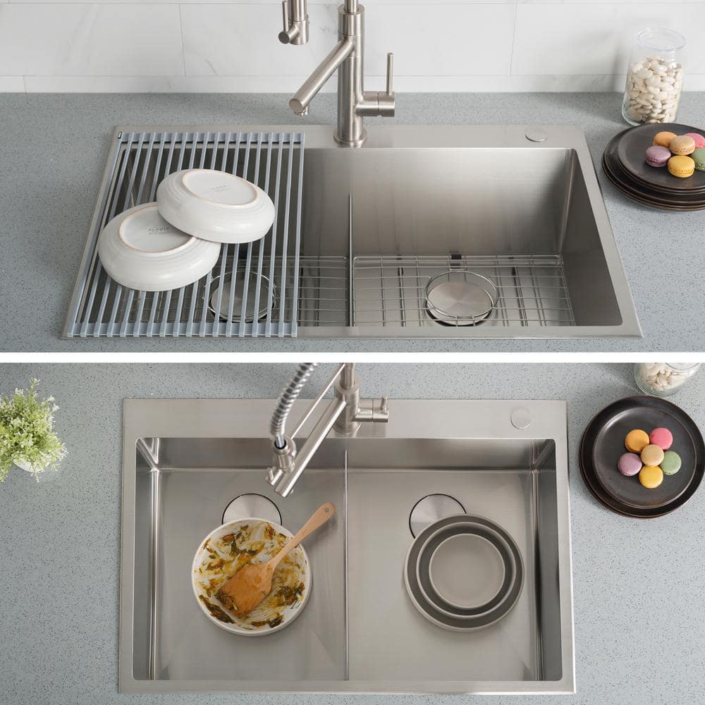 Kraus 33" Satin Stainless Steel Double Bowl Drop-In Kitchen Sink