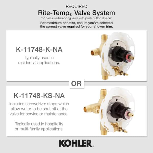 KOHLER Rite-Temp 1/2 Inch Pressure Balancing Value with Push-Button Diverter
