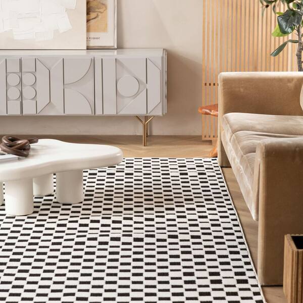 Maise Black White 4 ft. x 6 ft. Modern Checkered Indoor Area Rug
