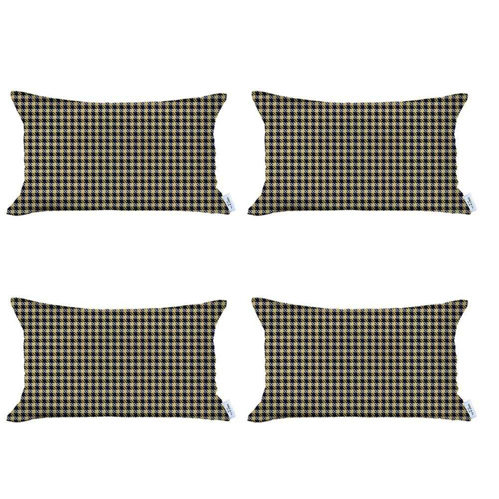 Yellow Houndstooth Jacquard Lumbar Pillow Covers Set of 4