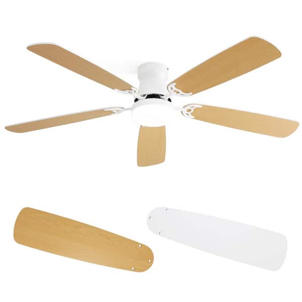 Sofucor 52 in. Indoor Modern Downrod and Flush Mount White Ceiling Fan with LED Lights and 6 Speed DC Remote