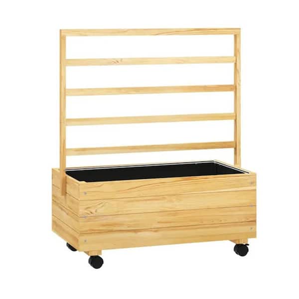 Phewnyzo 34.6 in. L x 18.9 in. W x 41.7 in. H Brown Wood Raised Garden Bed with Trellis, Drainage Holes & Wheels for Gardening