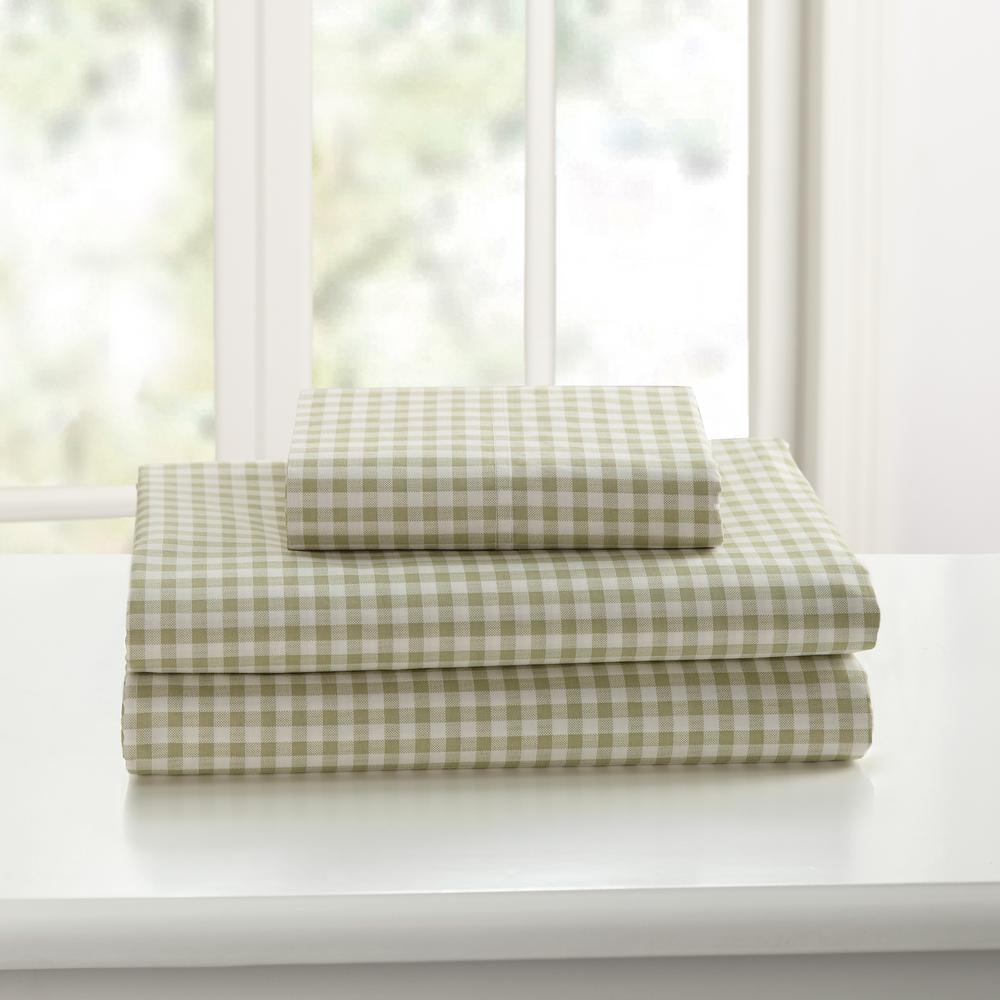 Twin Green Gingham Cotton Percale Sheet Set