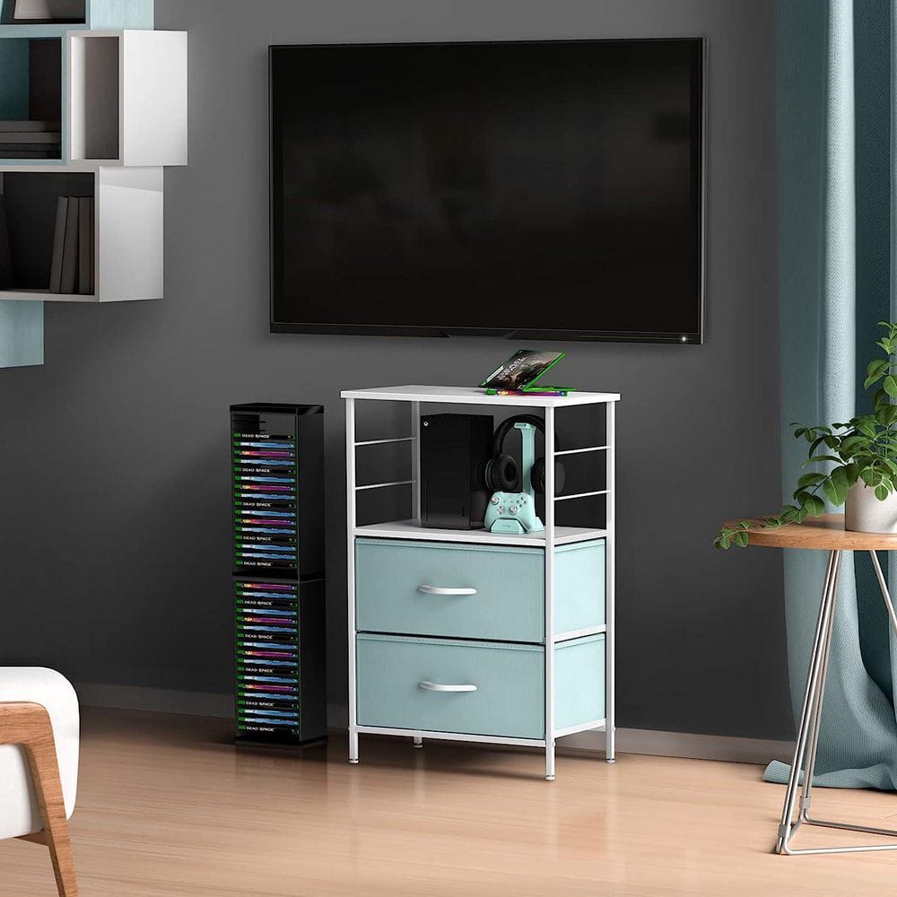 Bedside Furniture and End Table w/Steel Frame, Wood Top and Easy Pull Fabri