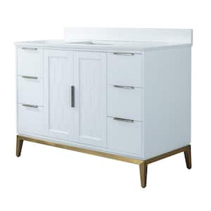 Alison 48 in. W x 22 in. D x 35 in. H CUPC Single Sink Freestanding Bath Vanity in White with Carrera White Qt. Top