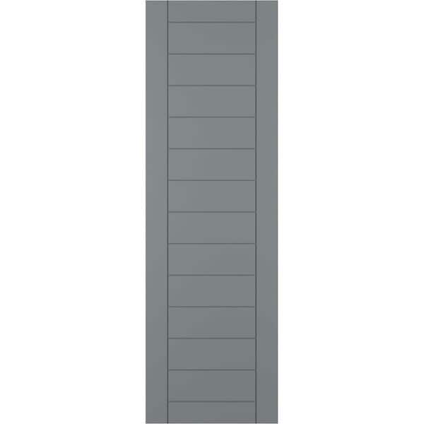 Ekena Millwork 12 in. x 51 in. PVC True Fit Horizontal Slat Framed Modern Style Fixed Mount Board & Batten Shutters Pair in Ocean Swell