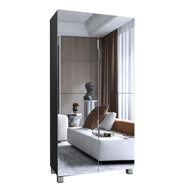 13. 1in W x 24. 8in D x 50in H White Mirror Shoe Cabinet With 6 Flip Drawers, Mirror Shoe Rack Store Ample Shoes