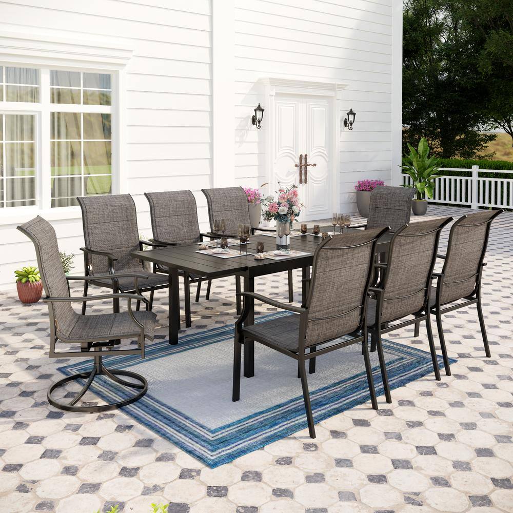 Black Metal and Dark-Grey Textilene 9-Piece Expandable Patio Dining Set