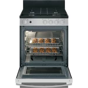 24 in. 4 Burner Freestanding Gas Range in Stainless Steel with Standard, Steam Oven Cooking