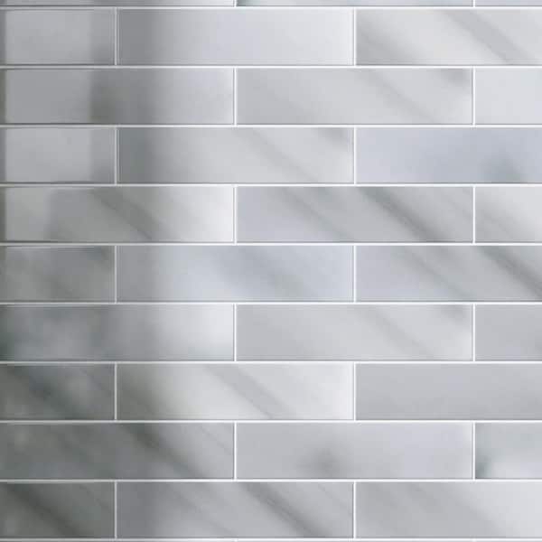 MOLOVO Natural Crystal Gray 1.89 in. x 7.8 Subway Polished Marble Tile Sample