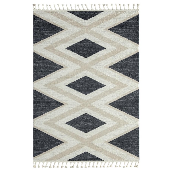 Abani Tulum Grey 6 ft. x 9 ft. Abstract Polypropylene Area Rug