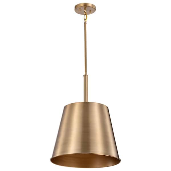 SATCO Alexis 100-Watt 1-Light Burnished Brass/Gold Shaded Pendant Light with Burnished Brass Metal Shade, No Bulbs Included