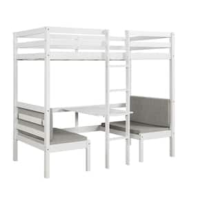 White Functional Twin Size Loft Bed With Desk