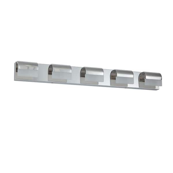 38.2 in. 5-Light Chrome LED Vanity Light Over Mirror Bath Wall Lighting Modern Bathroom Vanity Lighting