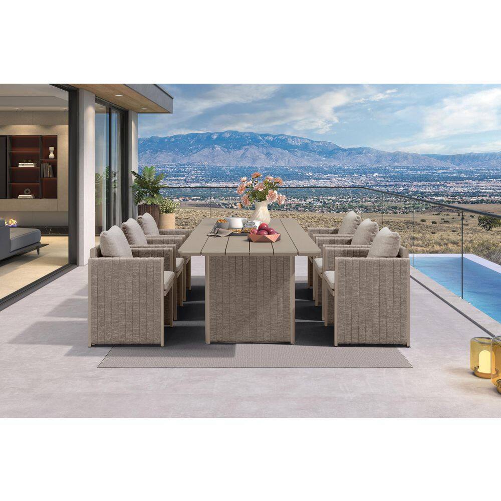 7-Piece Aluminum Outdoor Dining Set All-Weather Modern Rectangular Dining Table and Chairs with Olefin Cushions, Beige price history on PriceWatchPro