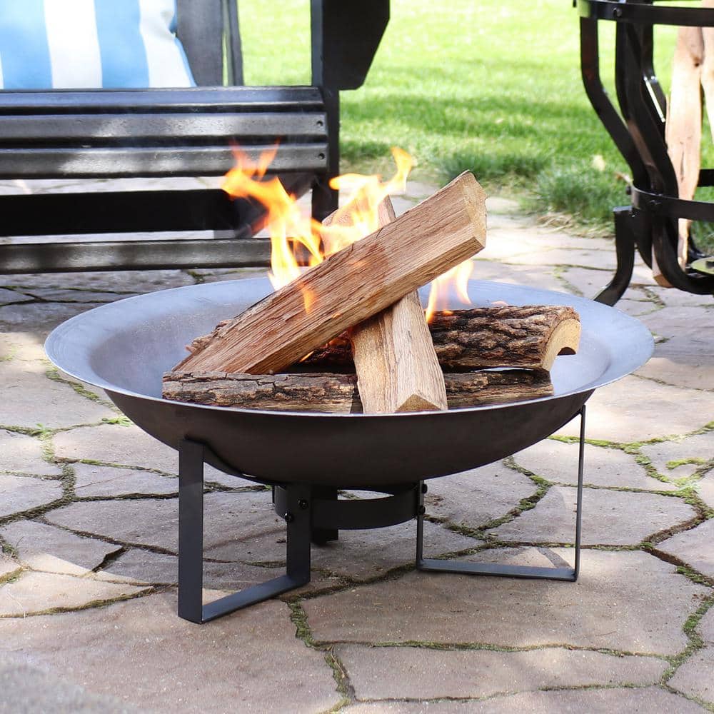 Gray Cast Iron 25" Free-Standing Wood Fire Pit with Stand