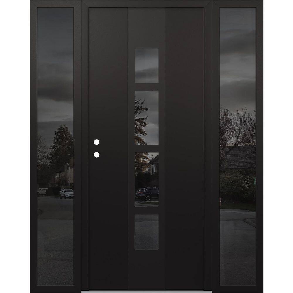 A10 64 in. x 80 in. Black P Right-Hand/Inswing Mirrored Glass Black/Black 2 Sidelite Steel Prehung Front Door price history on PriceWatchPro