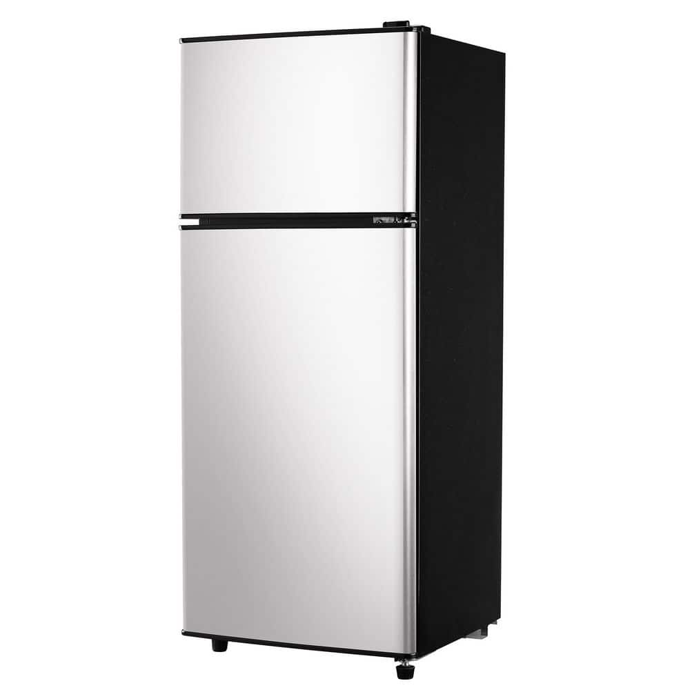 JEREMY CASS 4  cu. ft. Mini Refrigerator with 1.2  cu. ft. Top Door Freezer in Silver, 7-Level Temp Adjustable