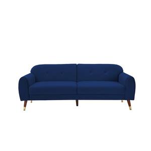 75.5 in. W Round Arms Microfiber 2-Seater Straight Sofa in Navy Blue