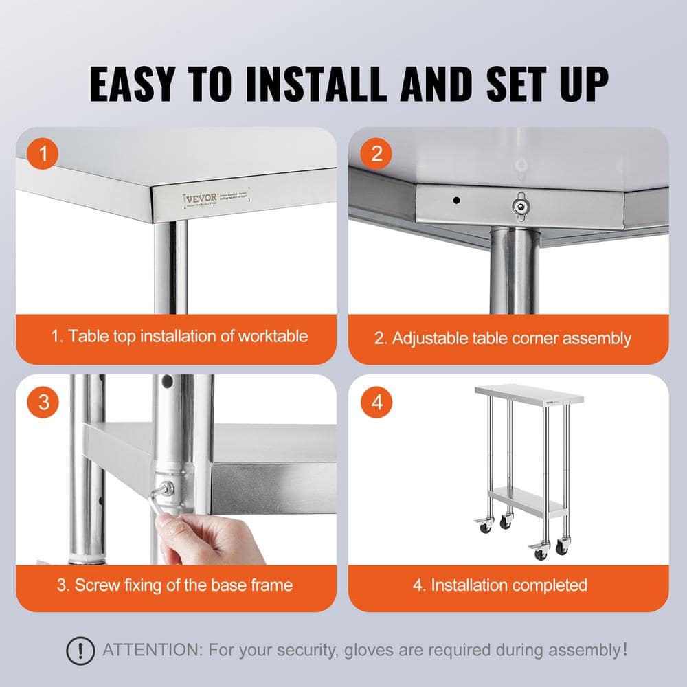 Silver Stainless Steel Adjustable Height Kitchen Cart
